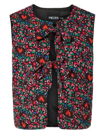 Pieces Saria Short vest - Black ditsy flower heart